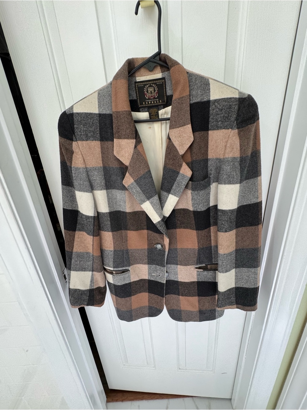Express classic Plaid Wool Blazer - Brown/Black/Cream